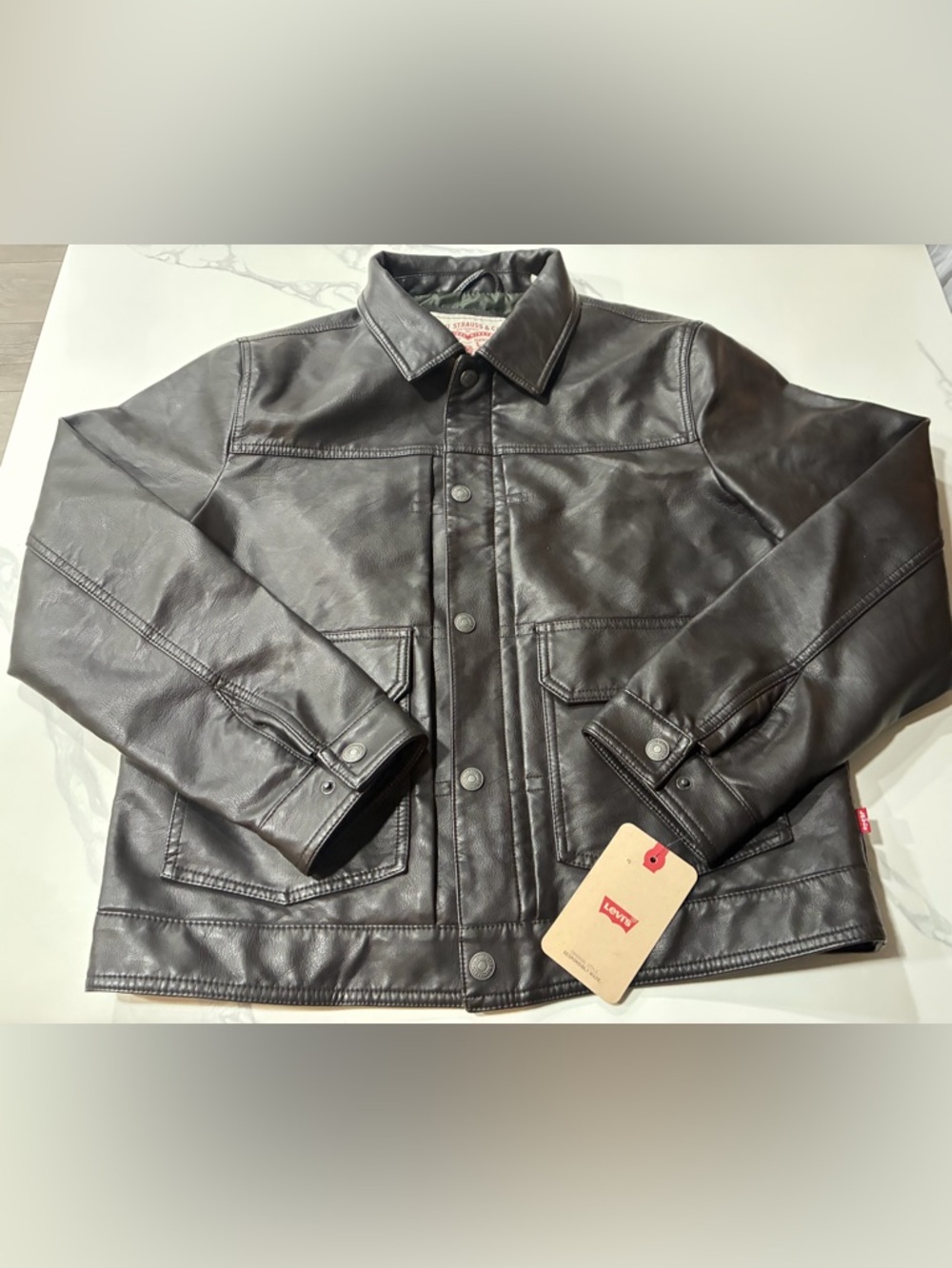 Levi’s Men’s Dark Brown PU Leather Jacket (Medium) Retails For $175